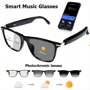 smart glasses with auto-dimming lenses, built-in microphone and speaker