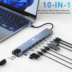 10 in 1 USB C HUB 4K30Hz Docking Station